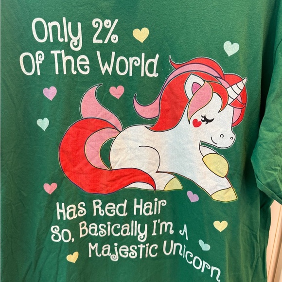 Brand new Red hair, majestic unicorn ginger novelty XL green tshirt - Picture 3 of 4